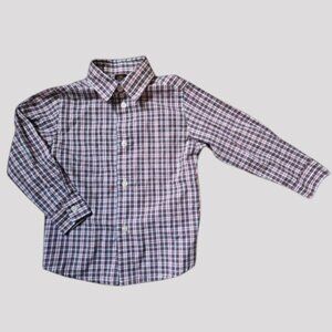 DOCKERS Navy and Red Plaid Button Front Long Sleeved Shirt Boys Size 3T